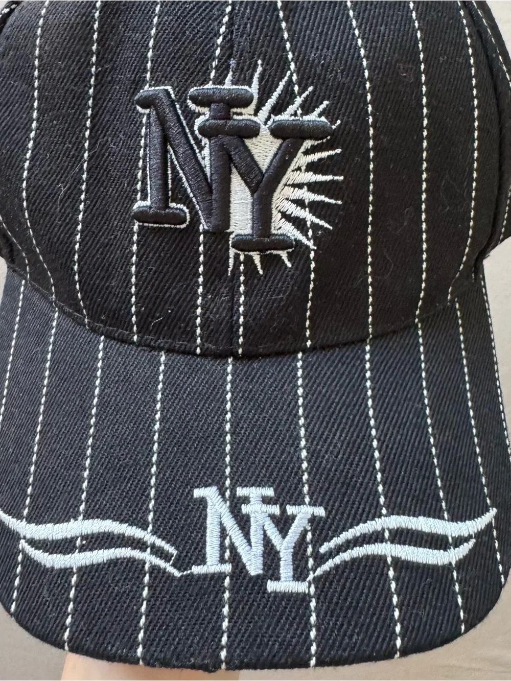 Embroidered Pinstriped New York Cap